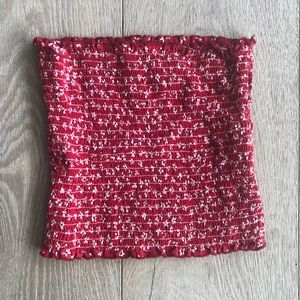 John Galt Red & White Floral Strapless Top